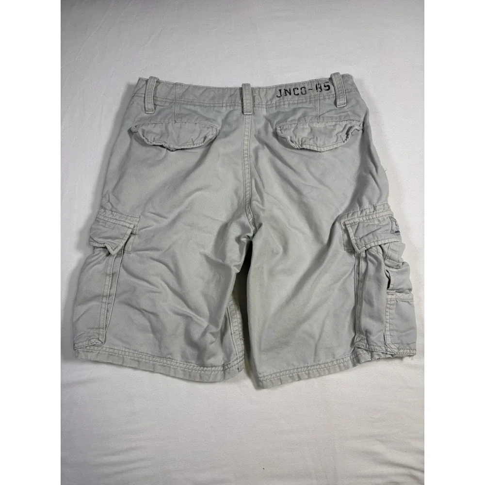 Vintage JNCO Jeans JNCO-85 Cargo Shorts Mens Size 32 Khaki Stencil Skate Y2K
